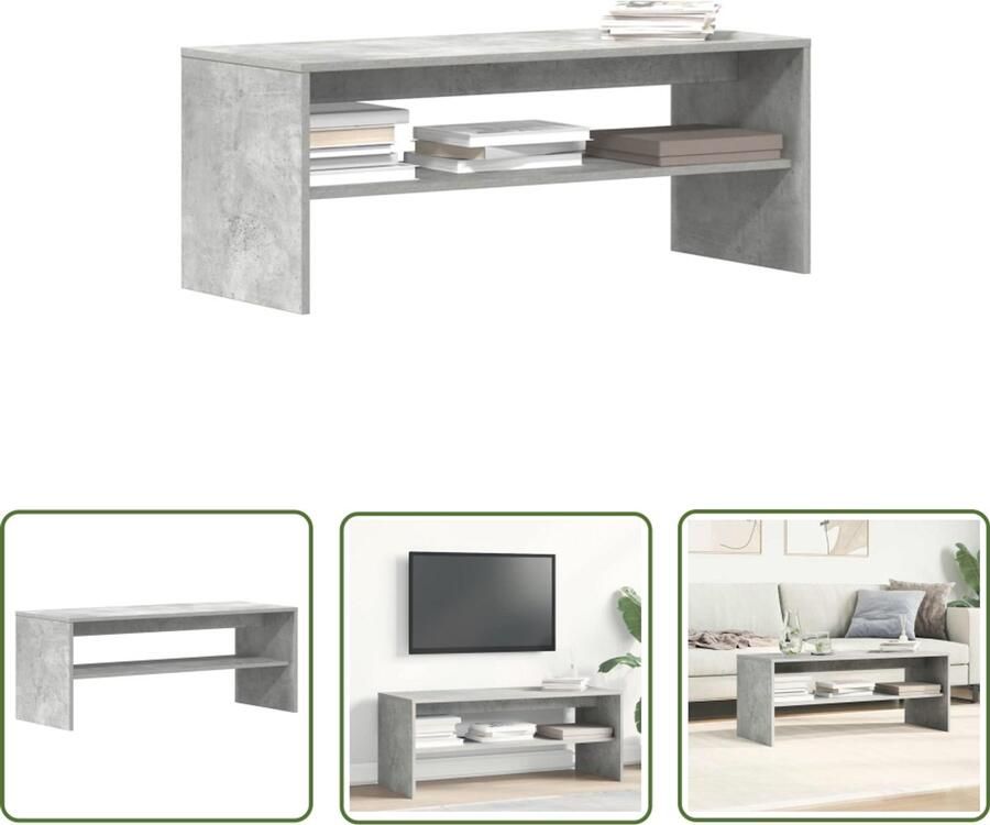 The Living Store Tv-meubel 100x40x40 cm bewerkt hout betongrijs Tv-meubel Tv Kast Houten Tv-standaard Salontafel Opbergkast