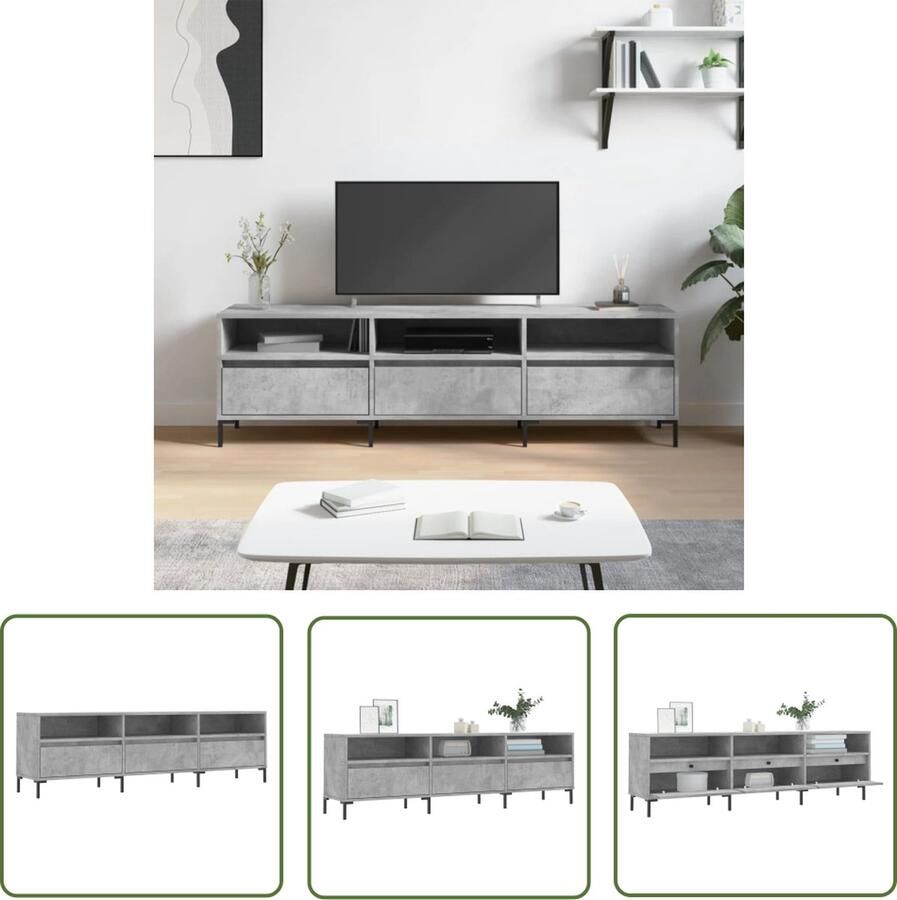 The Living Store TV-Meubel Betongrijs 150 x 30 x 44.5 cm Praktisch Opvallend Tv-meubel Tv Kast Media Kast Beton Grijs Houtsoort - Foto 2