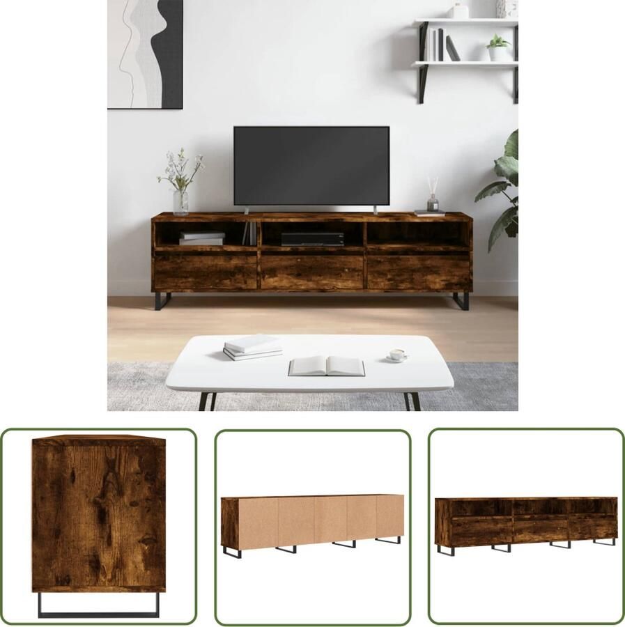 The Living Store TV-meubel Gerookt eiken 150 x 30 x 44.5 cm Opbergruimte Stabiel Tv-meubel Houten Tv-meubel Tv Kast Opbergruimte Bruine Tv-meubel - Foto 3