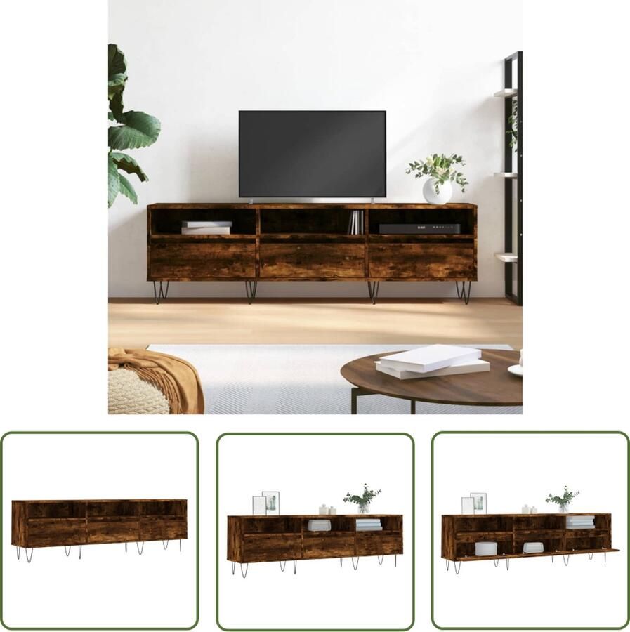 The Living Store TV-meubel gerookt eiken 150 x 30 x 44.5 cm veel opbergruimte Tv-meubel Tv Kast Houten Tv-meubel Bruine Tv-meubel Bergruimte Tv-meubel - Foto 2
