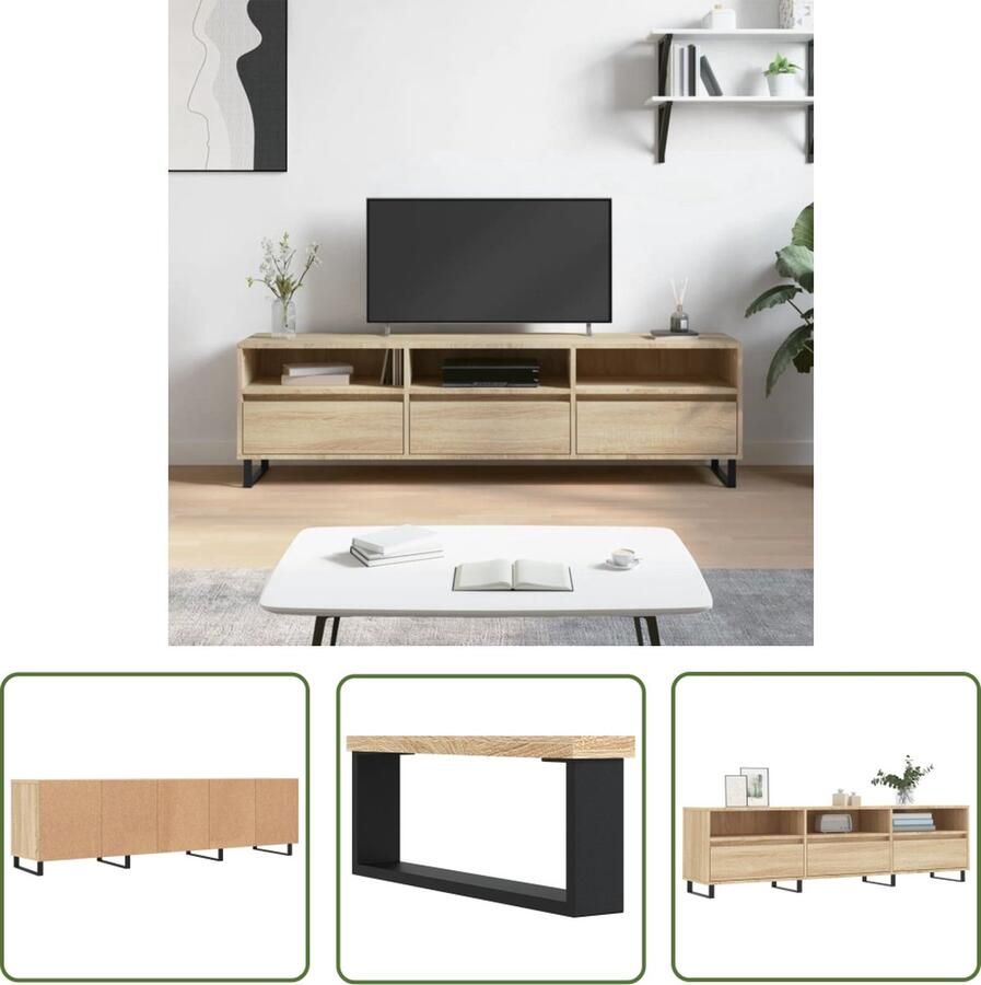 The Living Store Tv-meubel Sonoma Eiken 150 x 30 x 44.5 cm Stabiel en praktisch Tv-meubel Tv Kast Hifi Kast Houten Tv-meubel Sonoma Eiken Meubilair - Foto 2