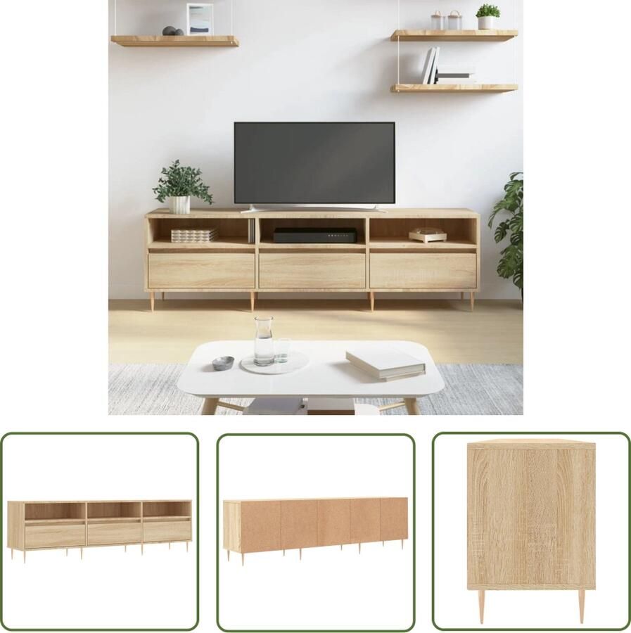 The Living Store Tv-meubel Sonoma Eiken 150 x 30 x 44.5 cm Met veel opbergruimte Tv-meubel Tv Kast Houten Tv-meubel Tv Stand Media Kast - Foto 2