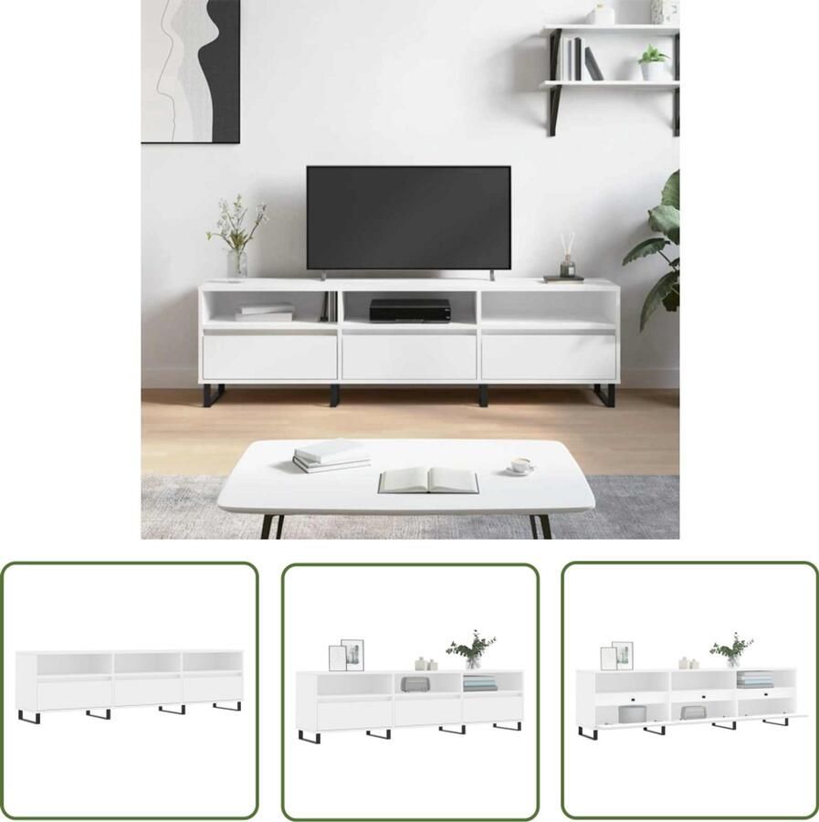 The Living Store TV-meubel 150x30x44.5 cm bewerkt hout en ijzer Tv-meubel Tv Kast Houten Tv-meubel Wit Tv-meubel Opbergruimte - Foto 2