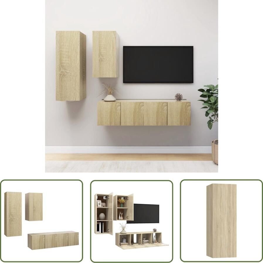 The Living Store Televisiemeubelset Sonoma eiken 2x 60 x 30 x 30 cm 1x 30.5 x 30 x 90 cm 1x 30.5 x 30 x 60 cm Tv-meubel Tv-kast Media-console Woonkamerdecoratie Sonoma Eiken - Foto 2