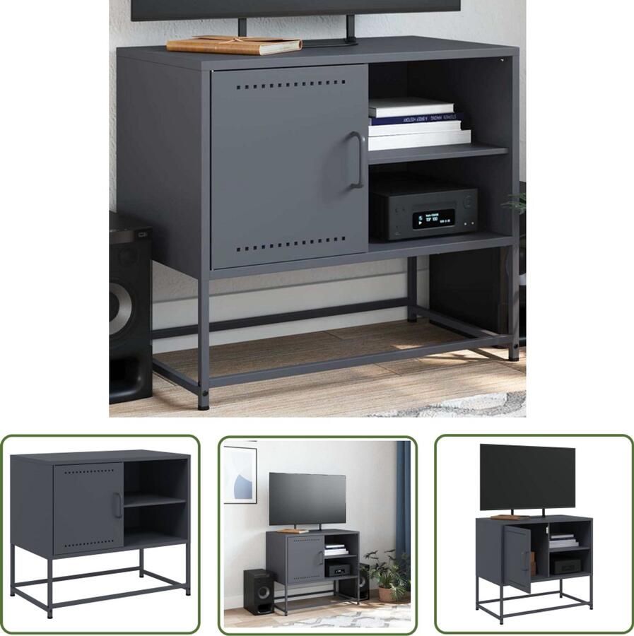 VidaXL Tv-meubel 68x39x60 5 cm staal antracietkleurig Tv-meubel Tv Kast Salontafel Zwart Metalen Robuuste Tv Stand