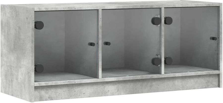 The Living Store Tv-meubel met glazen deuren 102x37x42 cm betongrijs Tv-meubel Tv Kast Beton Grijs Houten Tv-standaard Opbergkast - Foto 3