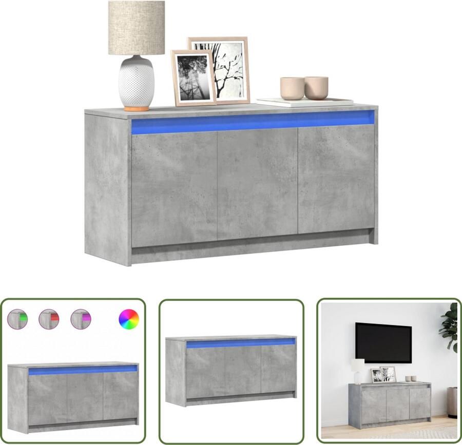 VidaXL Tv Kast Tv-meubel met LED 100x34x50 cm bewerkt hout betongrijs Led Verlichting Houten Tv-meubel Betongrijs