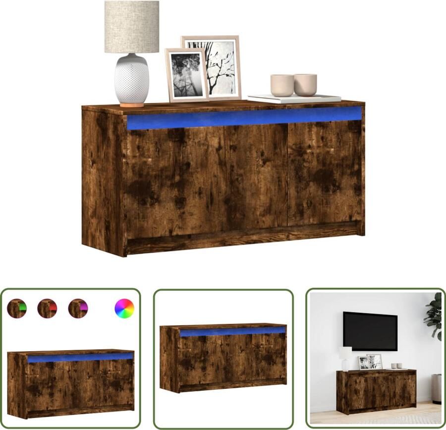 VidaXL Tv-meubel met LED 100x34x50 cm bewerkt hout gerookt eikenkleur Tv-meubel Tv Kast Led Tv-meubel Houten Tv-meubel Roestvrijstalen Tv-meubel