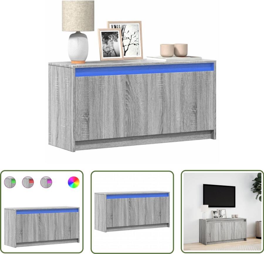 VidaXL Tv-meubel met LED 100x34x50 cm bewerkt hout grijs sonoma eiken Tv-meubel Tv Kast Salontafel Houten Tv-meubel Grijze Tv-bank