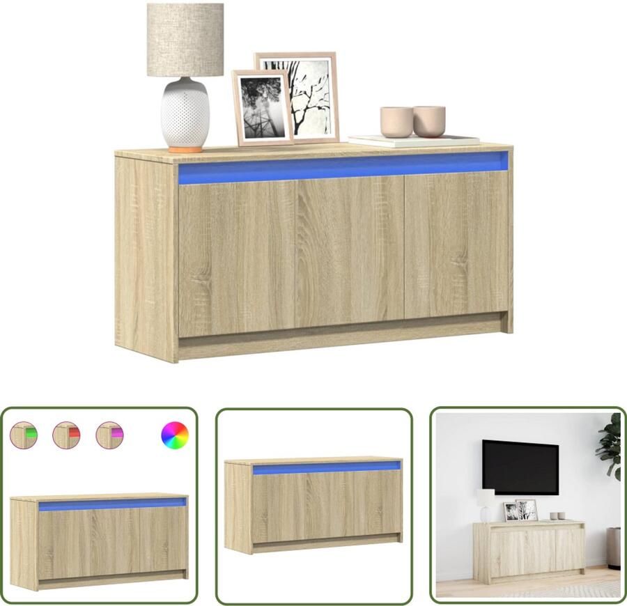 VidaXL Tv-meubel met LED 100x34x50 cm bewerkt hout sonoma eikenkleurig Tv-meubel Tv Kast Led Tv-meubel Sonom Eiken Salontafel