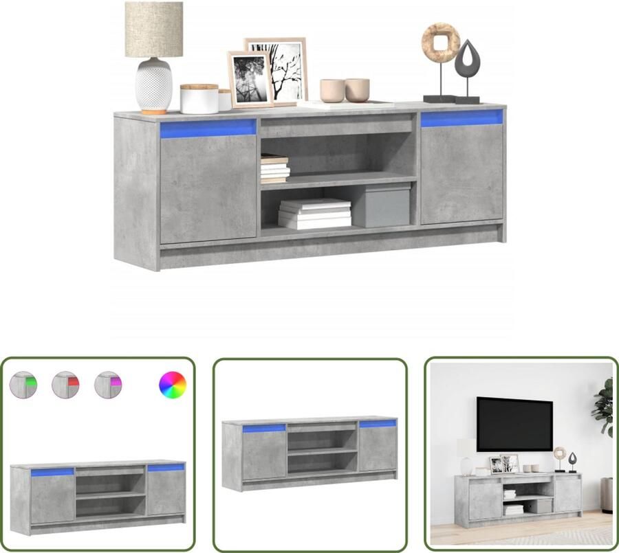 VidaXL Tv-meubel met LED 139 5x34x50 cm bewerkt hout betongrijs Tv-meubel Tv Kast Led Tv-meubel Beton Grijs Houten Tv-meubel