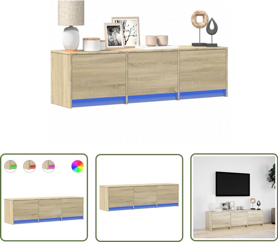 VidaXL Tv Kast Tv-meubel met LED 140x34x40 cm bewerkt hout sonoma eikenkleurig Salontafel Led Verlichting Sonom Eiken