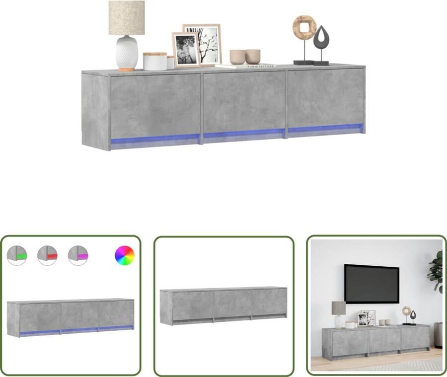 VidaXL Tv-meubel met LED 165x34x40 cm bewerkt hout betongrijs Tv-meubel Tv Kast Led Tv-meubel Houten Tv-meubel Beton Grijs