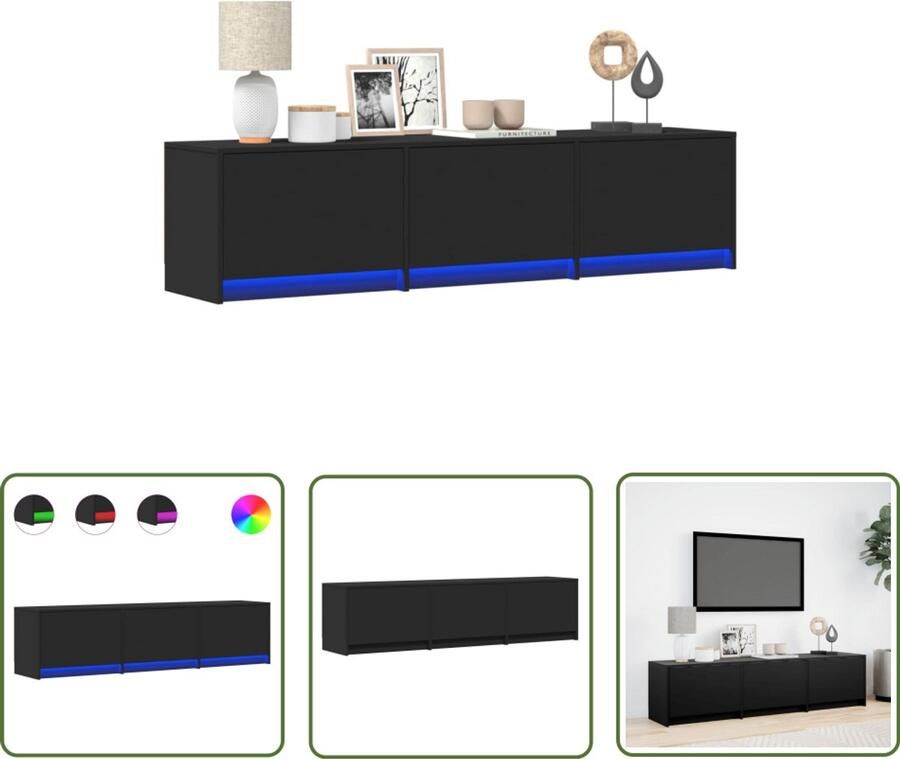VidaXL Tv-meubel met LED 165x34x40 cm bewerkt hout zwart Tv-meubel Tv Kast Led Tv-meubel Houten Tv-meubel Media Kast