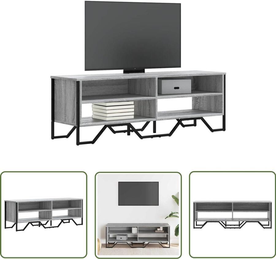 The Living Store Tv-meubel 122x34x41 cm bewerkt hout grijs sonoma eikenkleurig Tv Meubel Tv Kast Salontafel Opbergkast Houten Tv Stand
