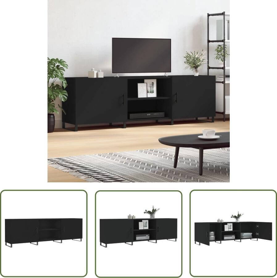 The Living Store TV-meubel Trendy TV-kast Afmetingen- 150 x 30 x 50 cm Kleur- Zwart Materiaal- Bewerkt hout en ijzer TV Meubel Tv Kast Salontafel Zwarte Tv Stand Houten Tv Kast - Foto 2
