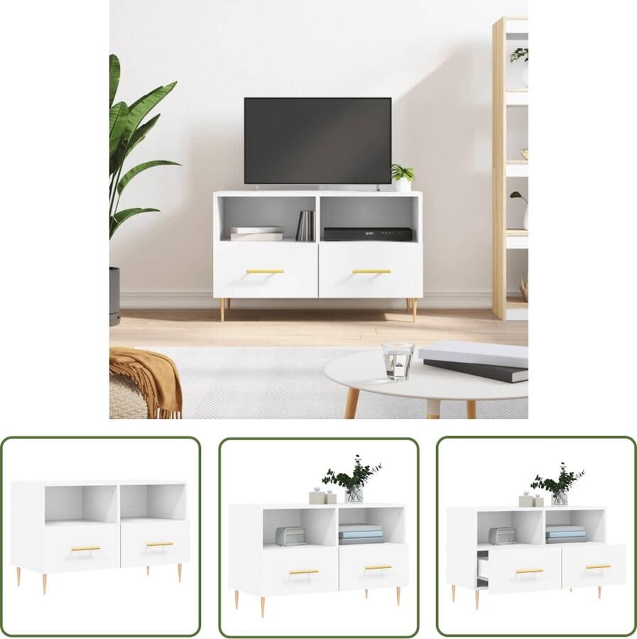 The Living Store TV-meubel s TV-meubels 80 x 36 x 50 cm Wit TV-meubel Tv Kast Salontafel Houten Tv-stand Wit Tv-meubel - Foto 2