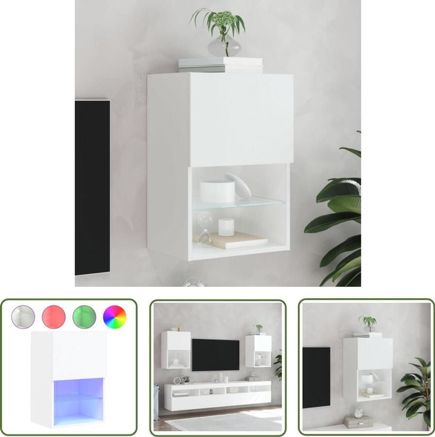 The Living Store Tv-meubel met LED-verlichting 40 5x30x60 cm wit TV-meubel TV Kast LED-verlichting Houten TV-standaard Decoratief TV-meubel