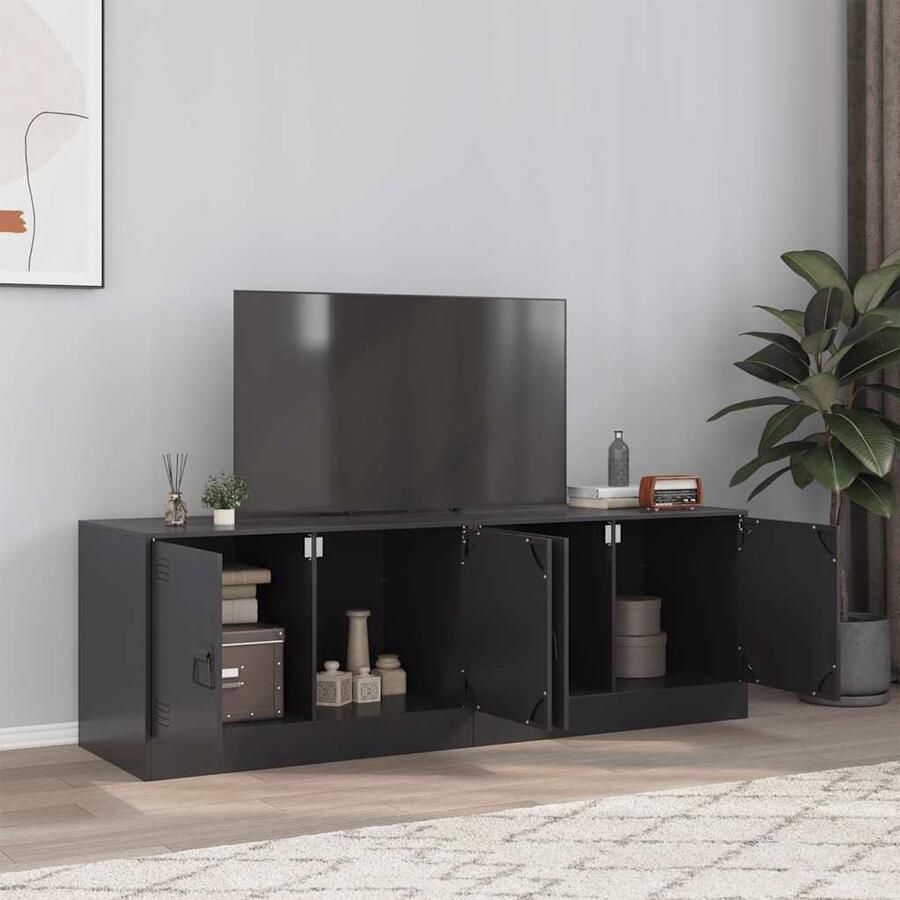 The Living Store Tv-meubelen 2 st 67x39x44 cm staal zwart Tv-meubel Tv Kast Staal Tv-kast Zwart Tv-meubel Industrieel Tv-meubel