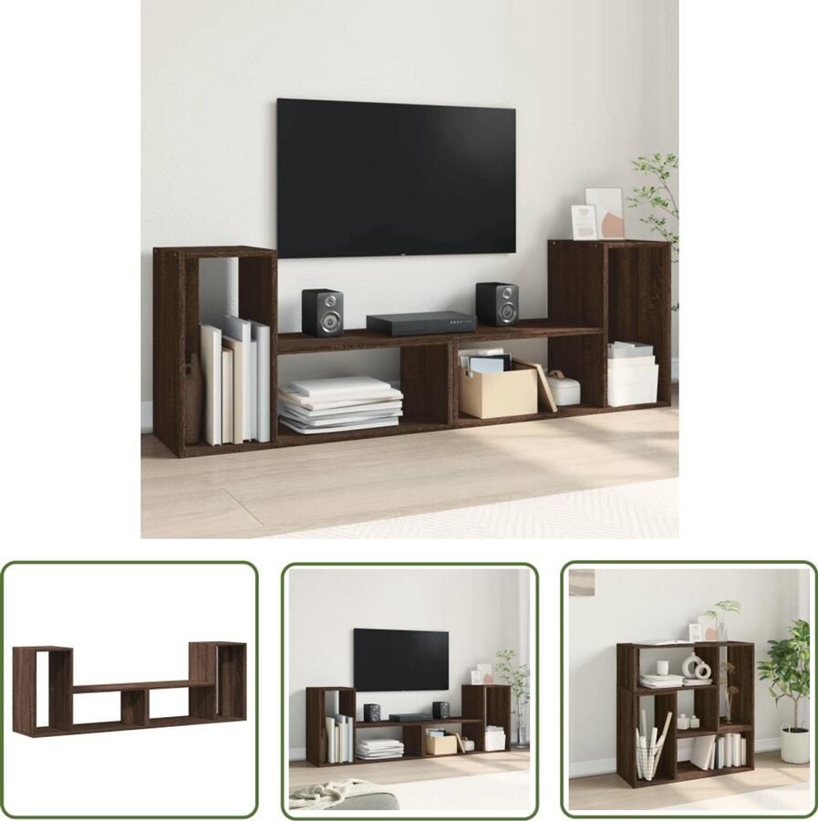 The Living Store Tv-meubelen 2 st 75x30x50 cm bewerkt hout bruin eikenkleurig Tv Meubel Tv Kast Salontafel Houten Tv Stand Bruine Eiken
