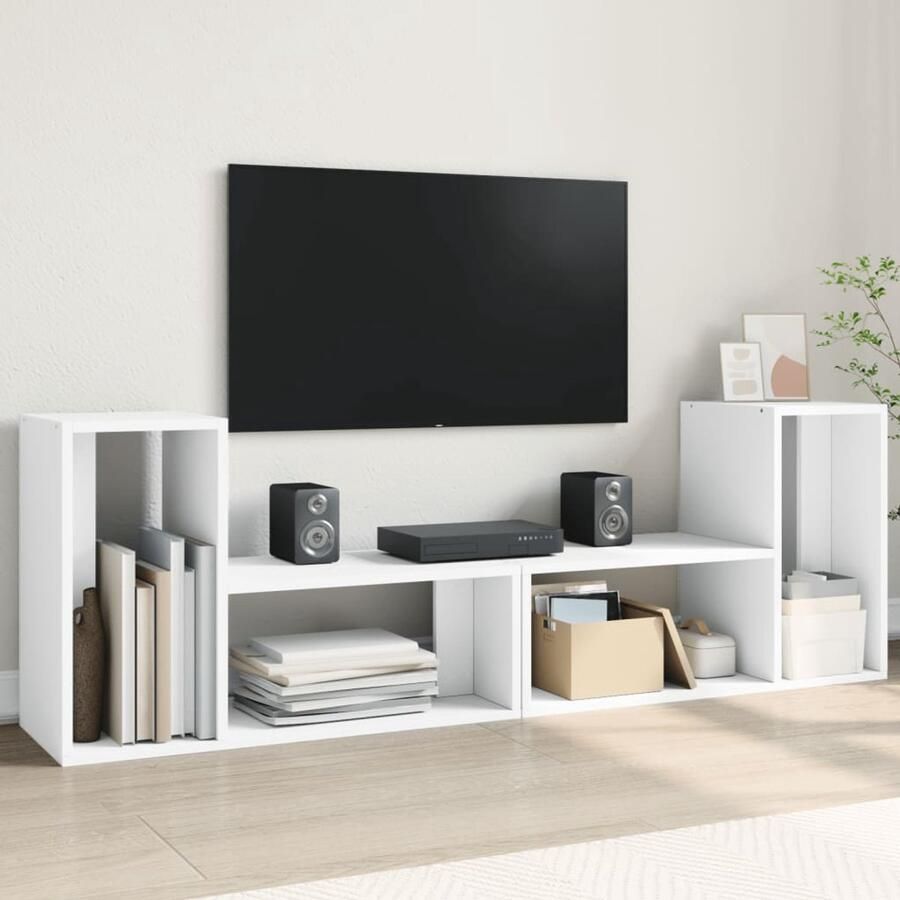 The Living Store Tv-meubelen 2 st 75x30x50 cm bewerkt hout wit Tv Meubel Tv Kast Salontafel Houten Tv Stand Opbergruimte