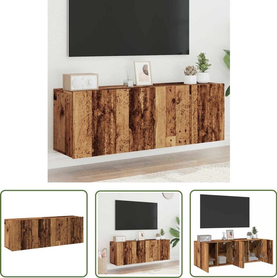 The Living Store Tv-meubels 2 st wandgemonteerd 60x30x41 cm oud houtkleurig Tv Meubel Tv Kast Wandmontage Houten Tv Stand Vintage Tv Unit