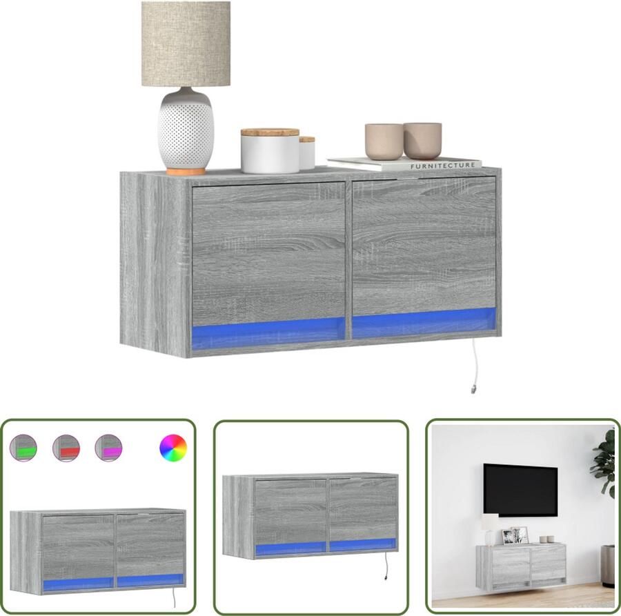 VidaXL Tv Kast Tv-meubel Tv-wandmeubel met LED 80x31x35 cm grijs sonoma eikenkleurig Salontafel Led Verlichting Grijze Tv-standaard