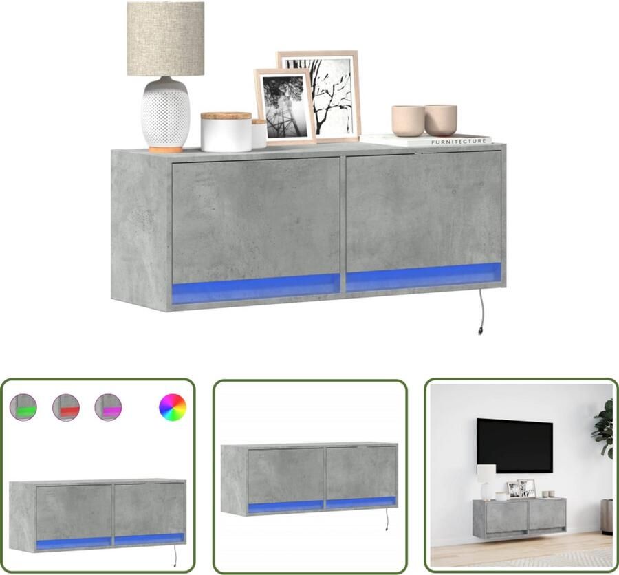 VidaXL Tv Kast Tv Meubel Tv-wandmeubel met LED-verlichting 100x31x35 cm betongrijs Led Verlichting Wandmontage Betongrijs
