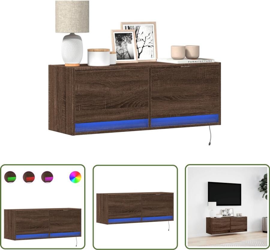 VidaXL Tv Kast Tv-meubel Tv-wandmeubel met LED-verlichting 100x31x35 cm bruin eikenkleur Wandmontage Led Verlichting Bruin Eiken