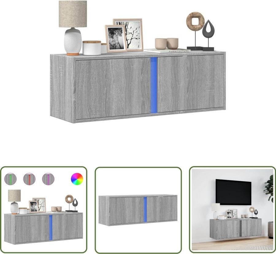 VidaXL Tv Kast Tv Meubel Tv-wandmeubel met LED-verlichting 100x31x35 cm grijs sonoma Led Verlichting Salontafel Woonkamer Decoratie