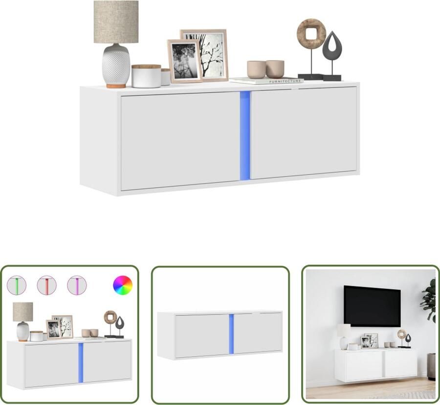 VidaXL Tv Kast Tv-meubel Tv-wandmeubel met LED-verlichting 100x31x35 cm wit Led Verlichting Salontafel Woonkamerdecoratie