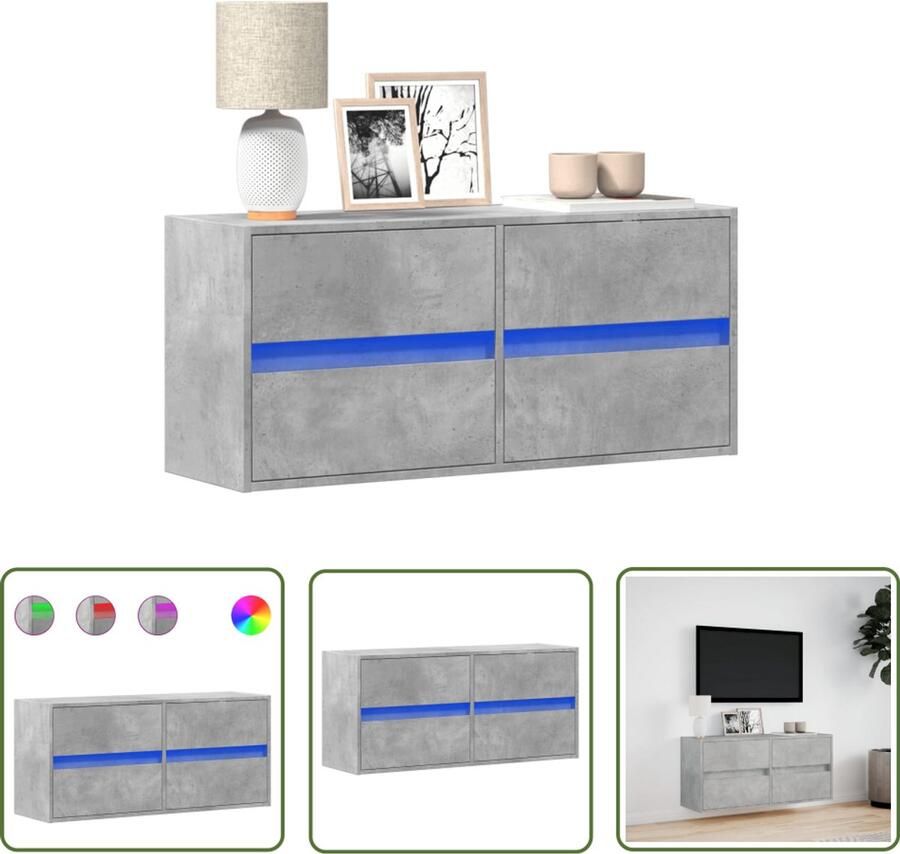 VidaXL Tv-wandmeubel met LED-verlichting 100x31x45 cm betongrijs Tv Meubel Tv Kast Wandmontage Led Verlichting Betongrijs