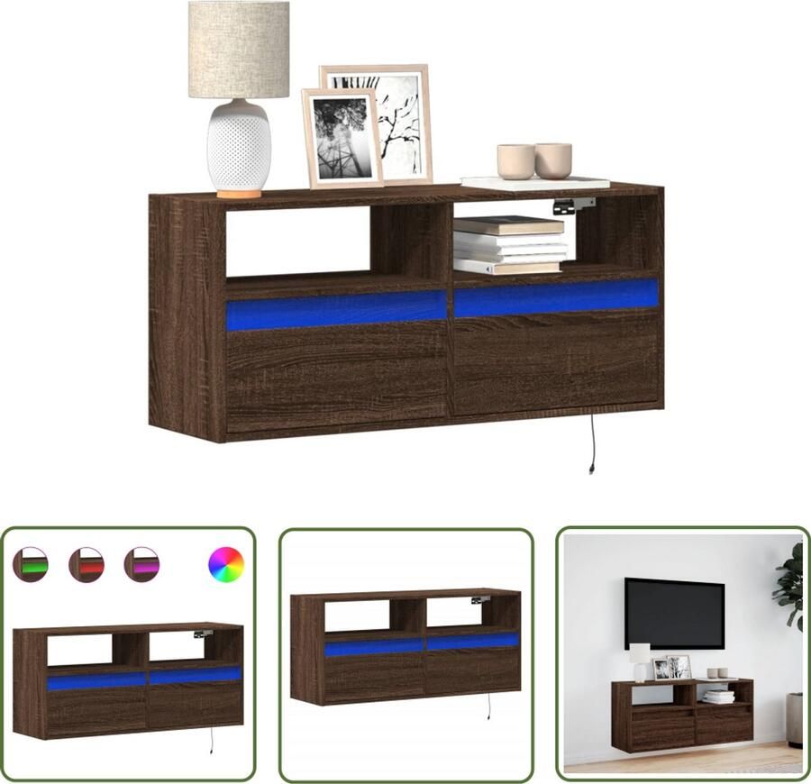 VidaXL Tv-wandmeubel met LED-verlichting 100x31x45 cm bruin eikenkleur Tv-meubel Tv Kast Led Verlichting Bruin Eiken Woonkamer Decoratie