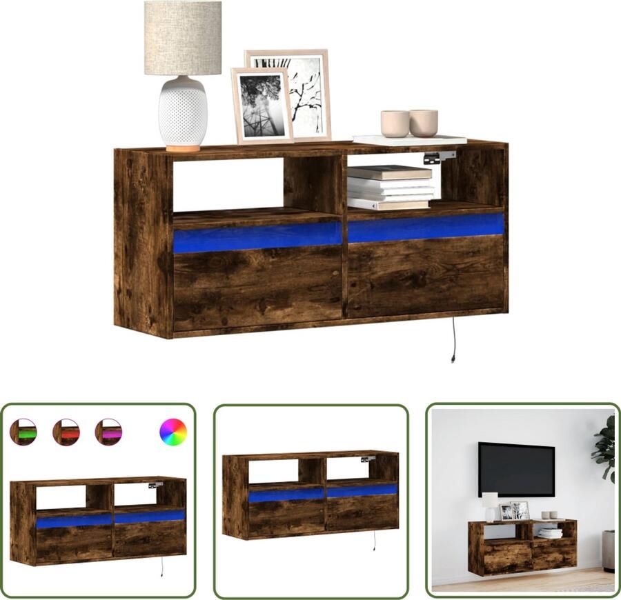 VidaXL Tv Kast Tv Meubel Tv-wandmeubel met LED-verlichting 100x31x45 cm gerookt eiken Wandmontage Led Verlichting Opbergruimte