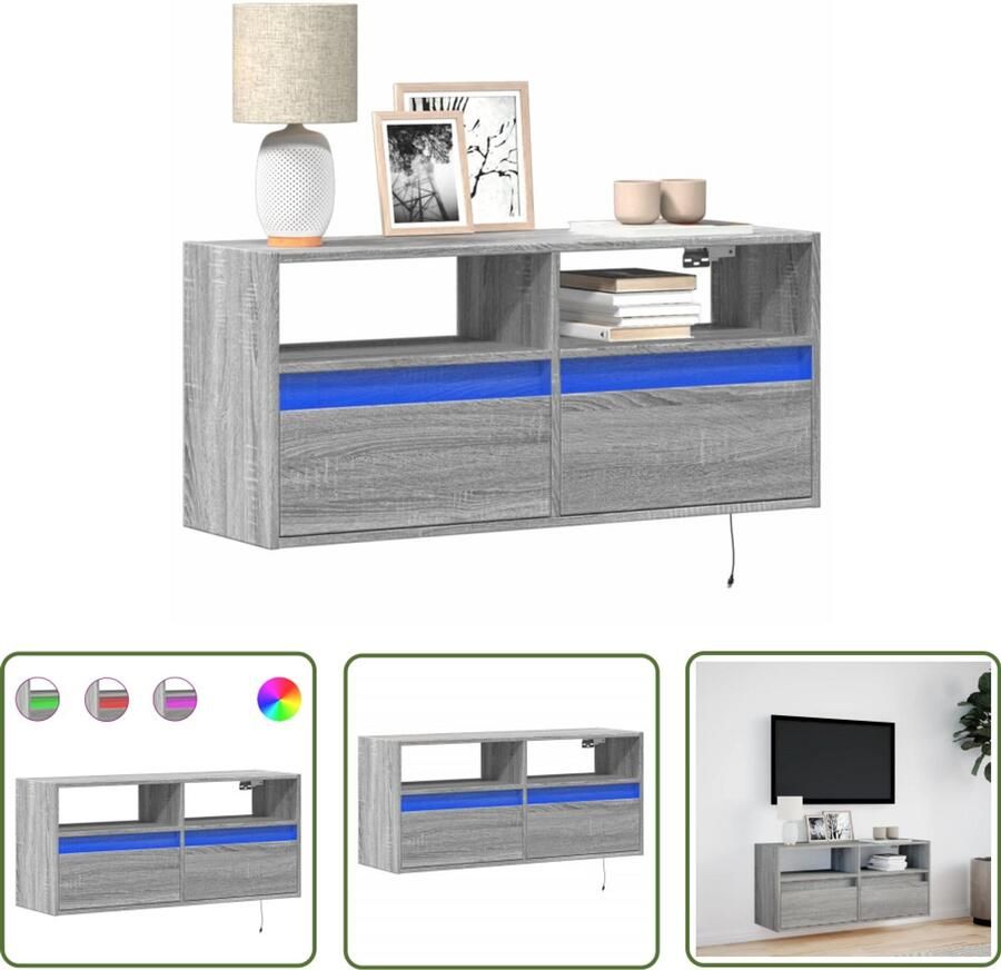 VidaXL Tv Kast Tv-meubel Tv-wandmeubel met LED-verlichting 100x31x45 cm grijs sonoma Led Verlichting Salontafel Houten Tv-standaard
