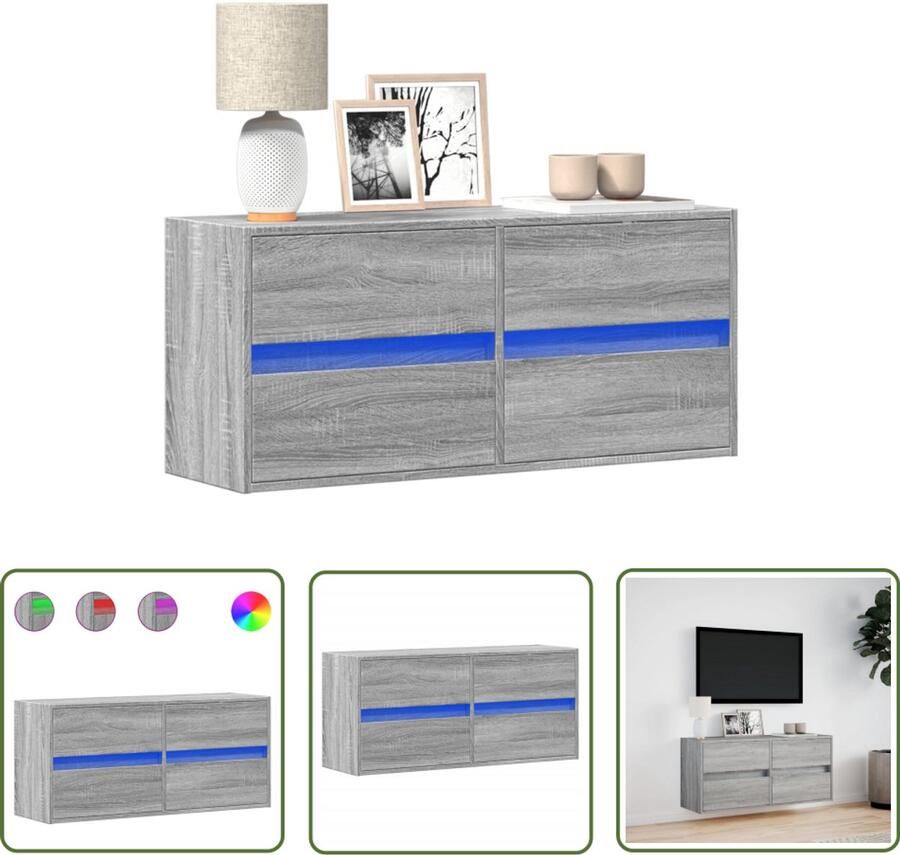 VidaXL Tv Kast Tv Meubel Tv-wandmeubel met LED-verlichting 100x31x45 cm grijs sonoma Led Verlichting Wandmontage Grijze Tv Kast