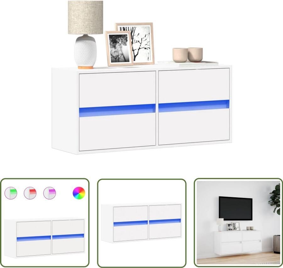 VidaXL Tv Kast Tv-meubel Tv-wandmeubel met LED-verlichting 100x31x45 cm wit Led Verlichting Salontafel Opbergruimte