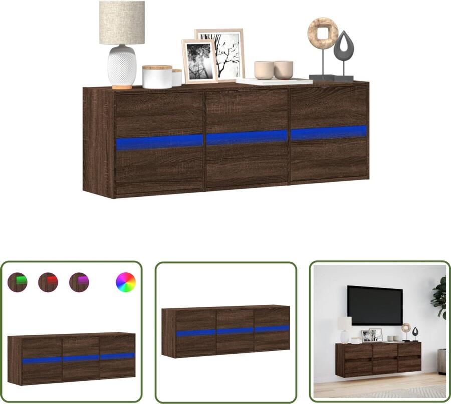 VidaXL Tv Kast Tv-meubel Tv-wandmeubel met LED-verlichting 130x31x45 cm bruin eikenkleur Salontafel Houten Tv-standaard Led Verlichting