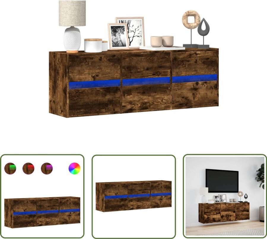 VidaXL Tv Kast Tv-meubel Tv-wandmeubel met LED-verlichting 130x31x45 cm gerookt eiken Wandmontage Led Verlichting Opbergruimte