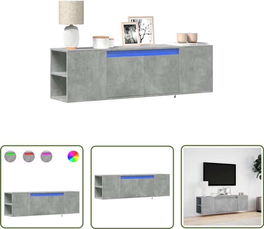 VidaXL Tv Kast Tv Meubel Tv-wandmeubel met LED-verlichting 135x31x39 5 cm betongrijs Led Verlichting Beton Grijs Woonkamer Decoratie