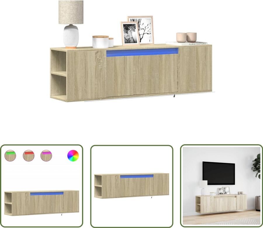 VidaXL Tv Kast Tv-meubel Tv-wandmeubel met LED-verlichting 135x31x39 5 cm sonoma eiken Salontafel Houten Tv-standaard Led Verlichting