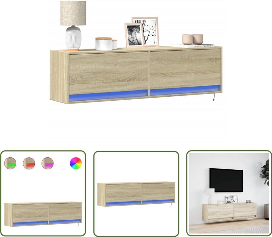 VidaXL Tv-wandmeubel met LED-verlichting 140x31x38 cm sonoma eiken Tv Meubel Tv Kast Salontafel Led Verlichting Houten Tv Stand