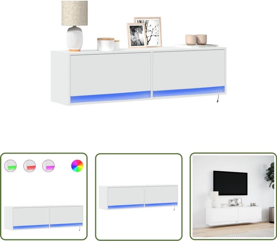 VidaXL Tv Kast Tv-meubel Tv-wandmeubel met LED-verlichting 140x31x38 cm wit Led Verlichting Wandmontage Opbergruimte