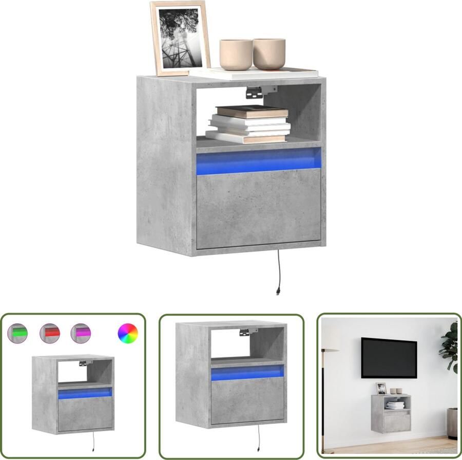 VidaXL Tv Kast Tv Meubel Tv-wandmeubel met LED-verlichting 41x31x45 cm betongrijs Wandmontage Led Verlichting Beton Grijs