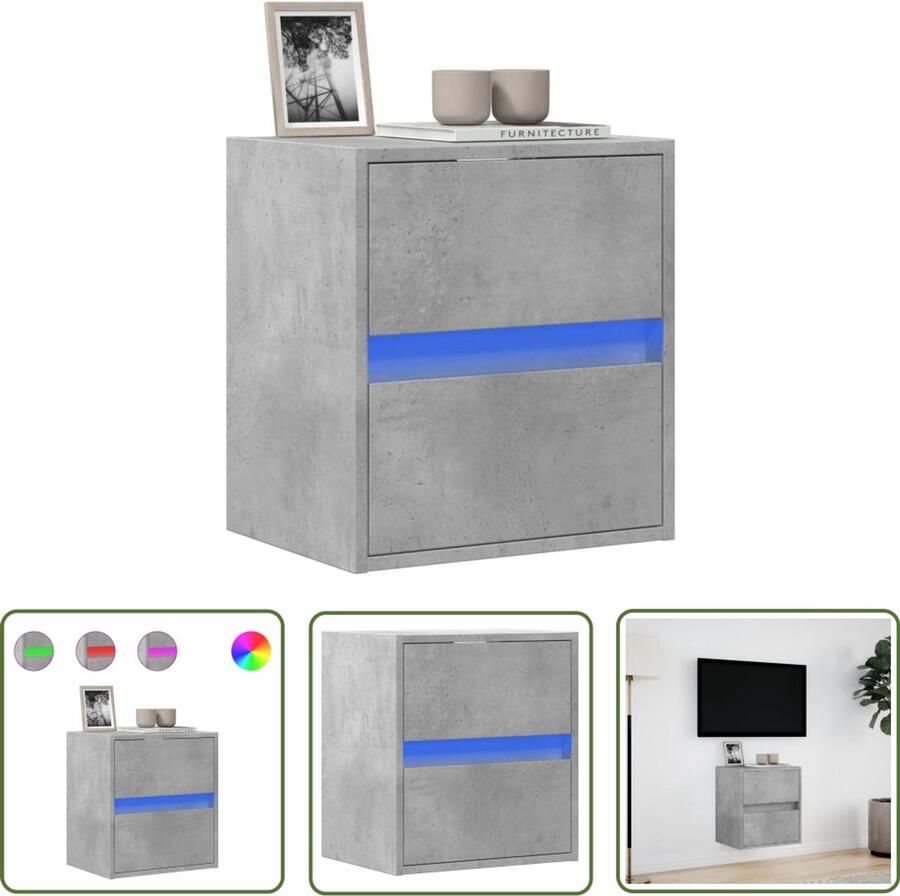 VidaXL Tv Kast Tv-meubel Tv-wandmeubel met LED-verlichting 41x31x45 cm betongrijs Wandmontage Led Verlichting Betongrijs