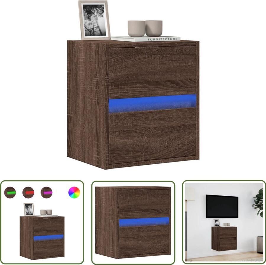 VidaXL Tv-wandmeubel met LED-verlichting 41x31x45 cm bruin eikenkleur Tv Meubel Tv Kast Led Verlichting Bruin Eiken Woonkamer Decoratie