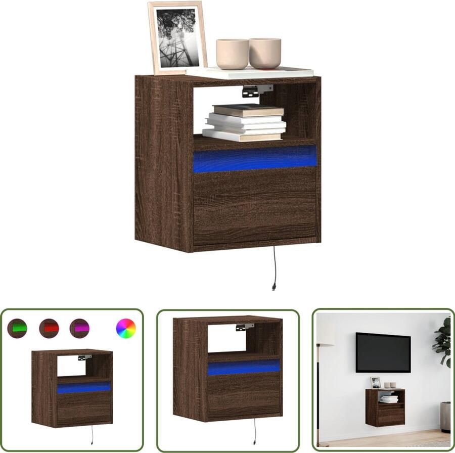 VidaXL Tv Kast Tv Meubel Tv-wandmeubel met LED-verlichting 41x31x45 cm bruin eikenkleur Led Verlichting Houten Tv Stand Woonkamer Decoratie