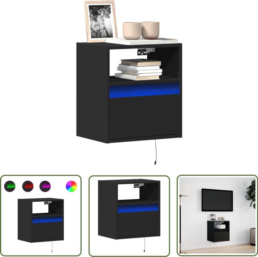 VidaXL Tv Kast Tv-meubel Tv-wandmeubel met LED-verlichting 41x31x45 cm zwart Wandmontage Led Verlichting Zwart