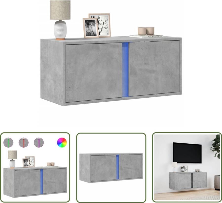VidaXL Tv Kast Tv Meubel Tv-wandmeubel met LED-verlichting 80x31x35 cm betongrijs Led Verlichting Beton Grijs Woonkamer Decoratie