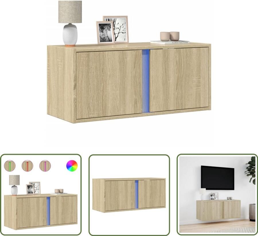 VidaXL Tv Kast Tv-meubel Tv-wandmeubel met LED-verlichting 80x31x35 cm sonoma eikenkleur Salontafel Led Verlichting Sonoma Eiken